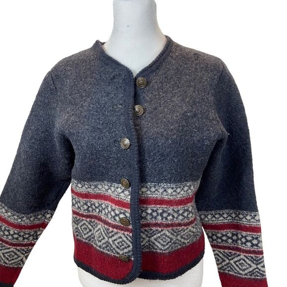 Vintage Tally-Ho Wool Button Front Grey and Burgundy Cardigan‎ Size Medium - Picture 2 of 9